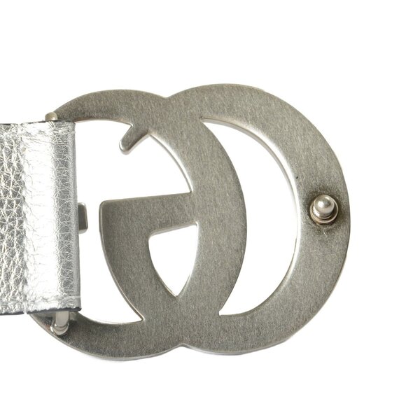 Gucci Silver 100% Leather Double G Buckle Decorated Belt US 32 IT 80 - Picture 4 of 4